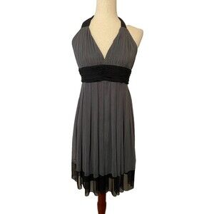 Vintage Y2K London TimesGray Black Halter Cocktail Dress Babydoll 12P Chiffon
